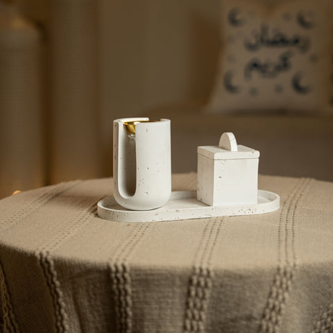 طقم مبخرة حجرية 3 قطع - أبيض