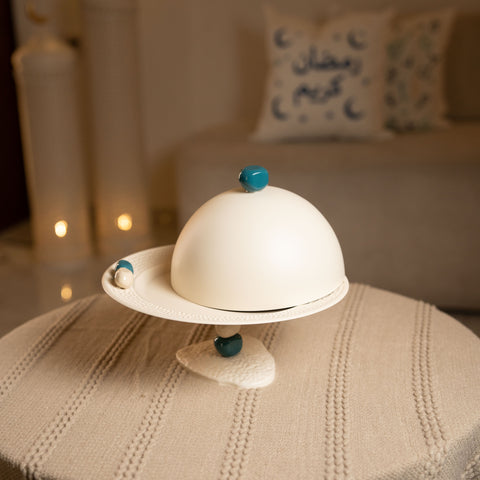 طقم تقديم مرصعة  بالاحجار مع غطاء صغير -أزرق