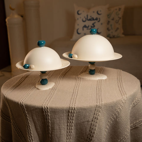 طقم تقديم مرصعة  بالاحجار مع غطاء صغير -أزرق