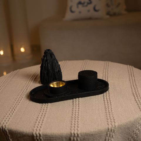 طقم مبخرة مع غطاء   3 قطع - أسود