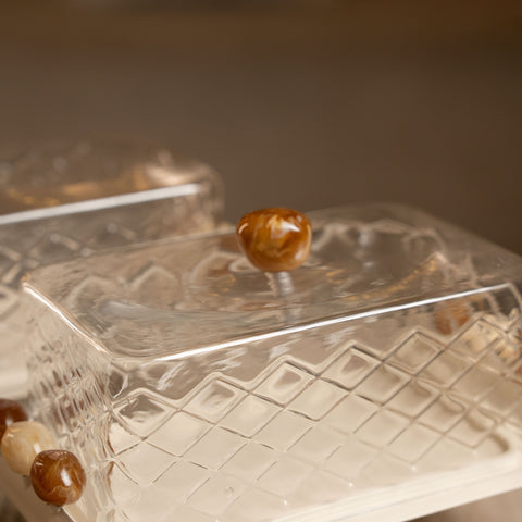 مضيفة زجاجية مستطيلة مع غطاء -  كبير - بني