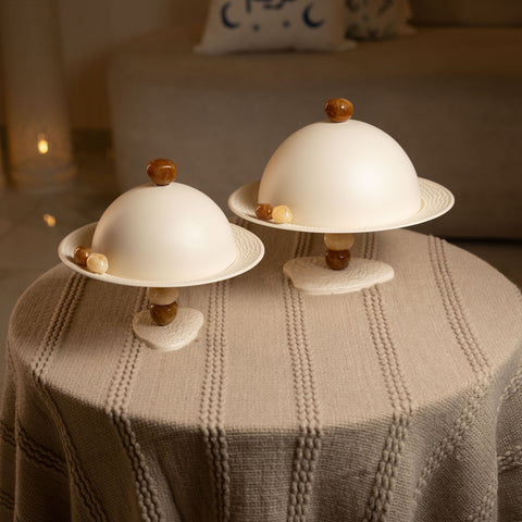 طقم تقديم مرصع  بالاحجار مع غطاء كبير -بني