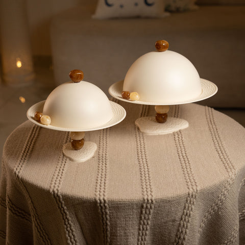 طقم تقديم مرصع  بالاحجار مع غطاء كبير -بني