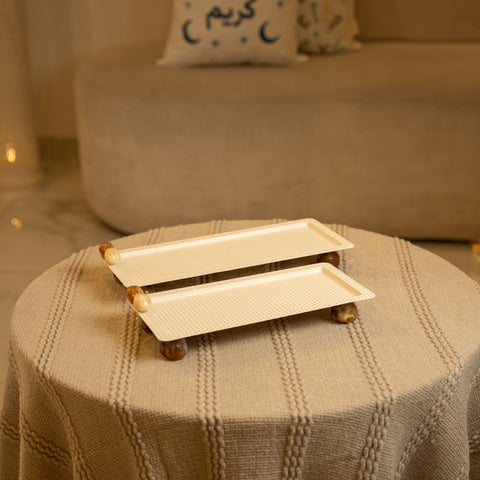 طقم مضايف مستطيل من قطعتين - بني