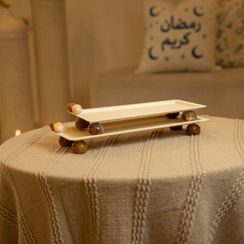 طقم مضايف مستطيل من قطعتين - بني